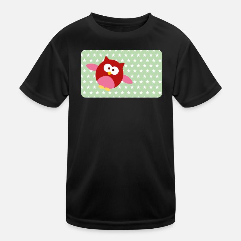 Lustige Eule mit Sternchen grün | personalisierbar Kinder Funktions-T-Shirt