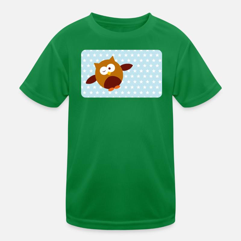 Lustige Eule mit Sternchen blau | personalisierbar Kinder Funktions-T-Shirt