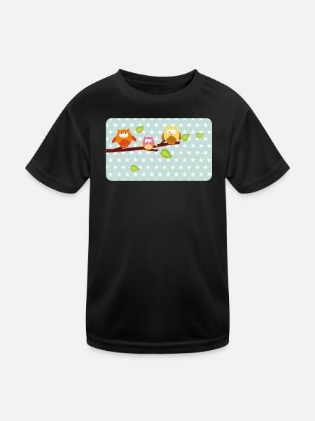 Little owls with mint asterisk | Customisable - Kids Functional T-Shirt - black - Front