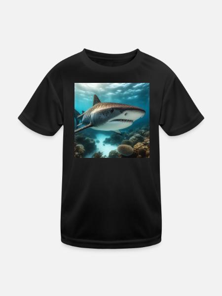 Tigerhai - Kinder Funktions-T-Shirt - Schwarz - Vorne