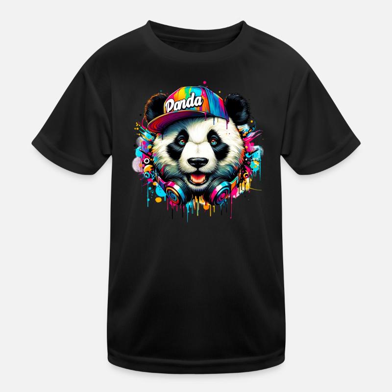 Panda DJ Deejay mit Kopfhörern hört Musik Kinder Funktions-T-Shirt