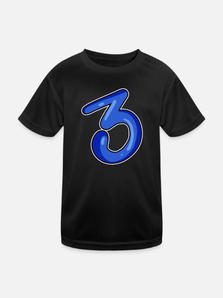 Three - 3 - Number 3 - Number 3 - Kids Functional T-Shirt - black