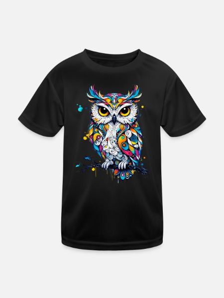 Eule - Kinder Funktions-T-Shirt - Schwarz