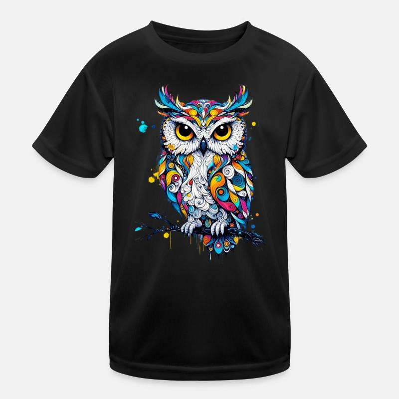 Eule - Kinder Funktions-T-Shirt - Schwarz