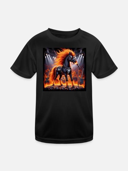 Metall-Pferd - Kinder Funktions-T-Shirt - Schwarz - Vorne