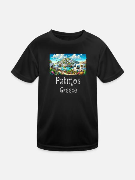 Patmos Griechenland Ferieninsel Strand - Kinder Funktions-T-Shirt - Schwarz - Vorne