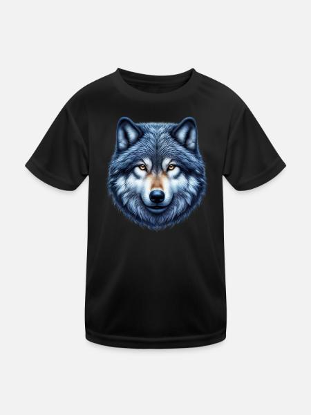 Wolf - Kinder Funktions-T-Shirt - Schwarz - Vorne