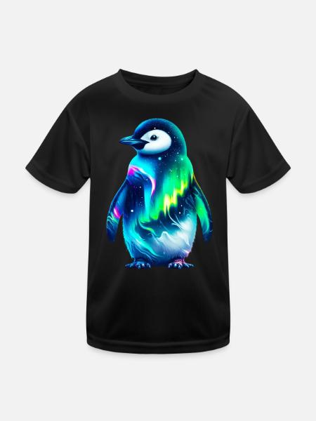 Aurora Borealis Pinguin - Kinder Funktions-T-Shirt - Schwarz - Vorne