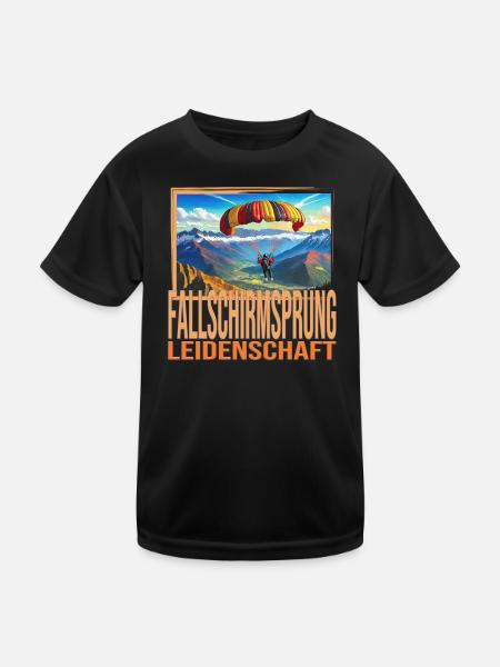 Fallschirmsprung Leidenschaft - Kinder Funktions-T-Shirt - Schwarz - Vorne