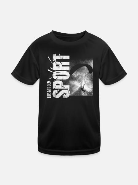 Eins mit dem Sport - Fallschirmspringen - Kinder Funktions-T-Shirt - Schwarz - Vorne