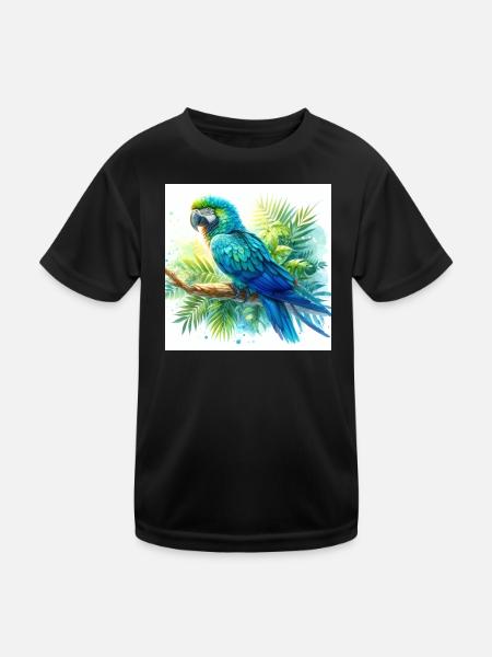Aquarell Blauer Ara - Kinder Funktions-T-Shirt - Schwarz