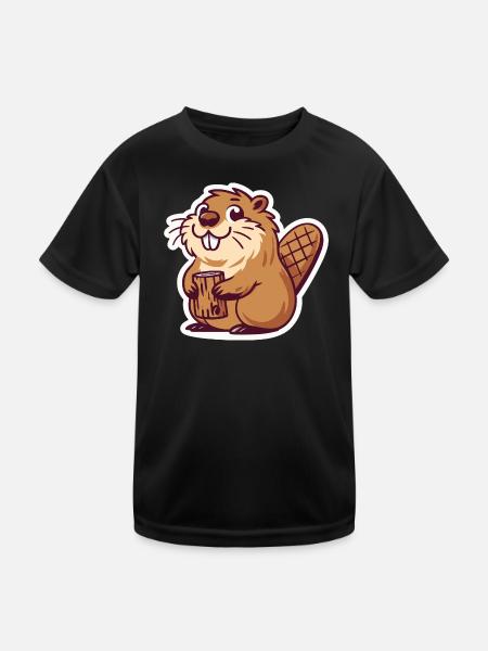 Biber Meme - Kinder Funktions-T-Shirt - Schwarz - Vorne
