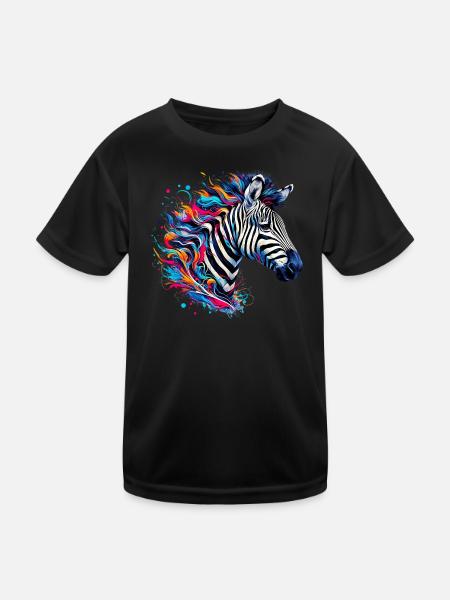 Zebra - Kinder Funktions-T-Shirt - Schwarz - Vorne