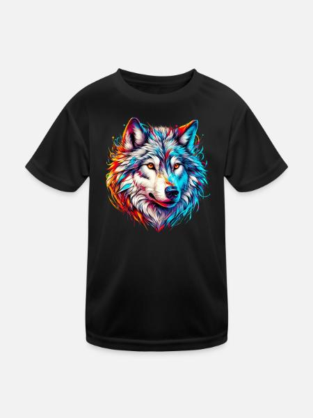 Wolf - Kinder Funktions-T-Shirt - Schwarz - Vorne