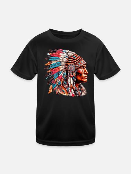 Amerikanisch Indianer Amerikanische Rote Haut - Kinder Funktions-T-Shirt - Schwarz - Vorne