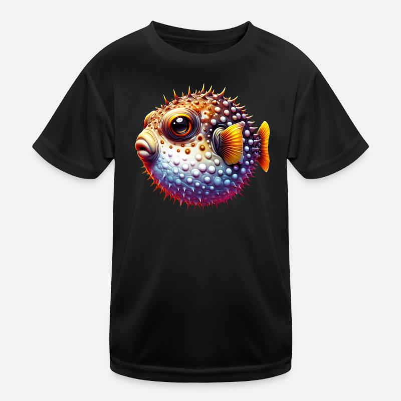 Kugelfisch - Kinder Funktions-T-Shirt - Schwarz