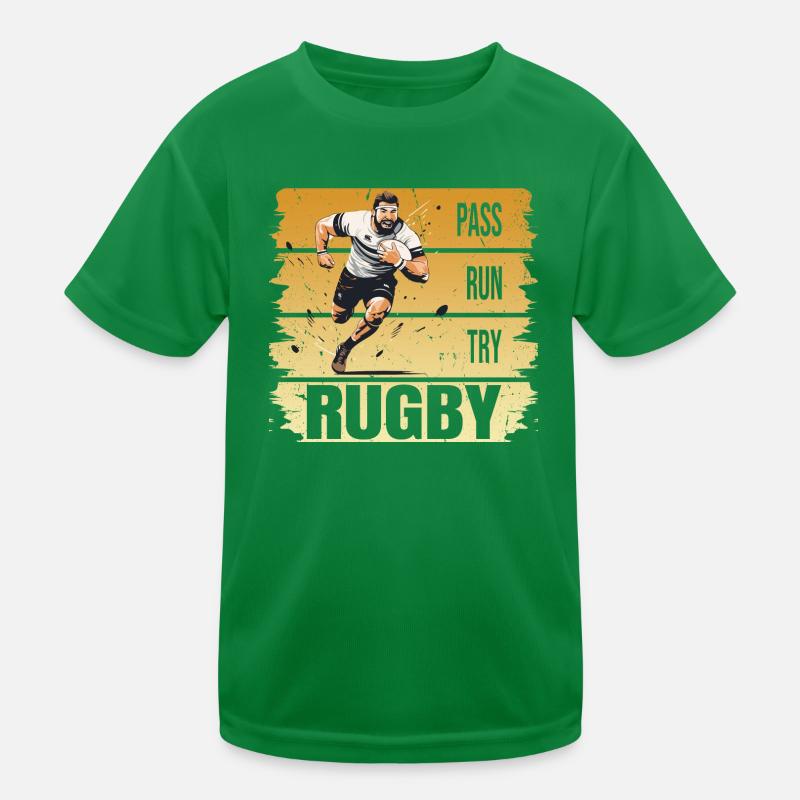Pass - Run - Try - Rugby Kinder Funktions-T-Shirt