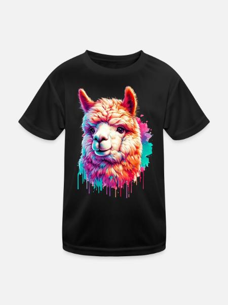 Alpaka - Kinder Funktions-T-Shirt - Schwarz - Vorne