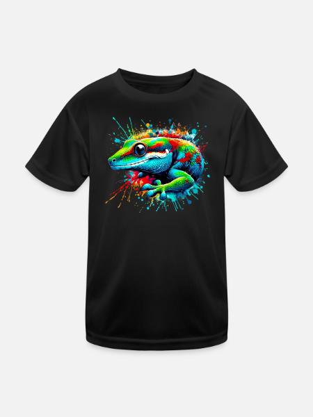 Gecko - Kinder Funktions-T-Shirt - Schwarz - Vorne