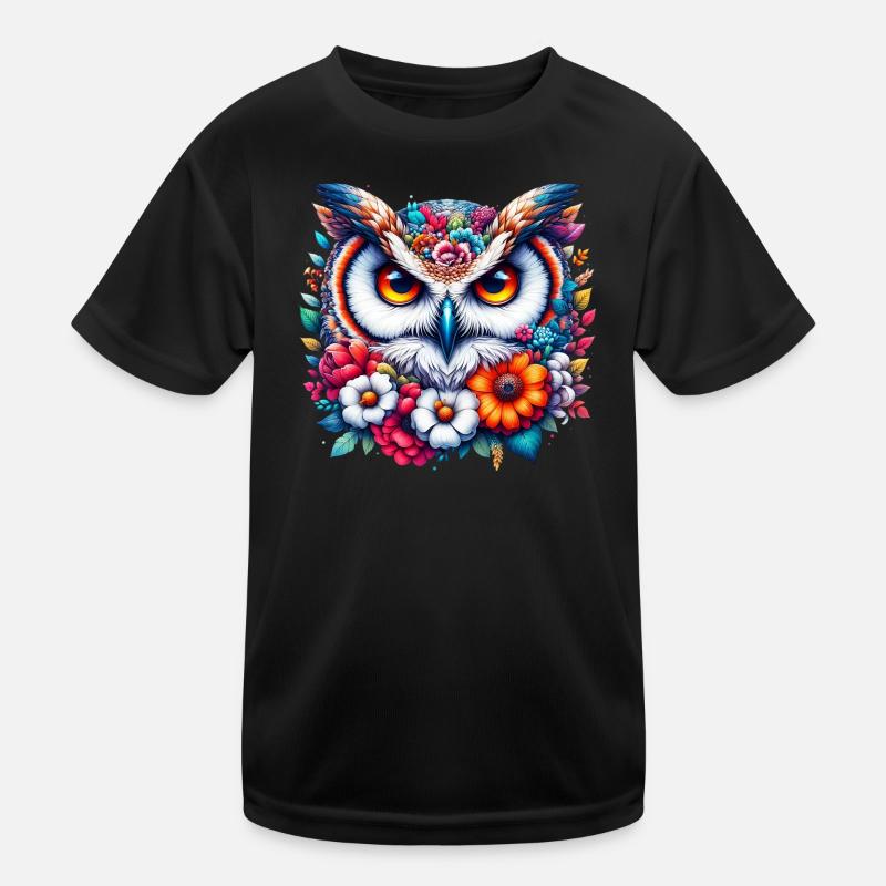 Eule mit Blumen geschmückt Kinder Funktions-T-Shirt