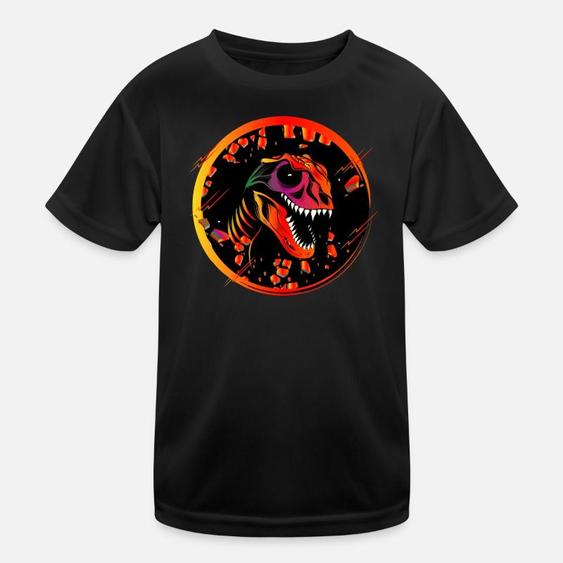 bunter Dinosaurier Schädel Tyrannosaurus Rex Kopf Kinder Funktions-T-Shirt