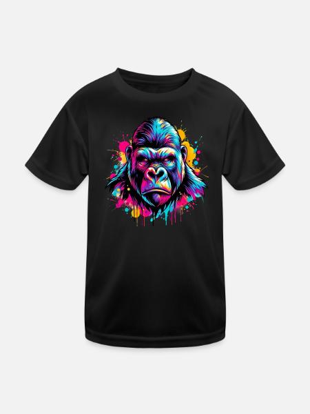Gorilla - Kinder Funktions-T-Shirt - Schwarz - Vorne