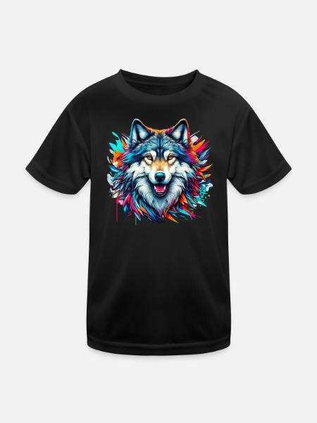 Wolf - Kids Functional T-Shirt - black - Front