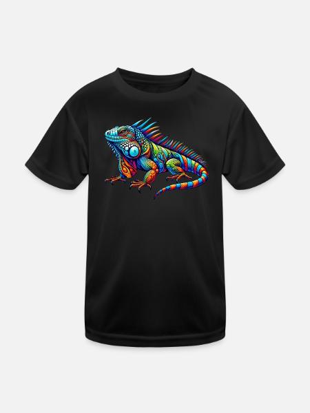 Leguan - Kinder Funktions-T-Shirt - Schwarz - Vorne