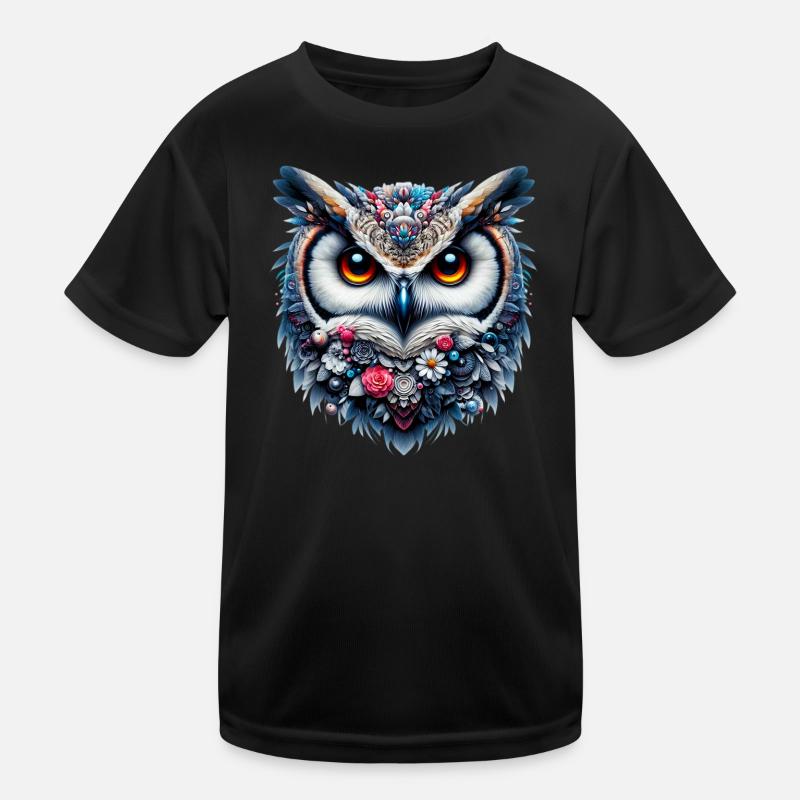 Eule - Kinder Funktions-T-Shirt - Schwarz