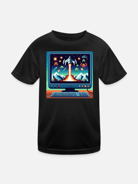 Retro Airplane Game - Kids Functional T-Shirt - black - Front