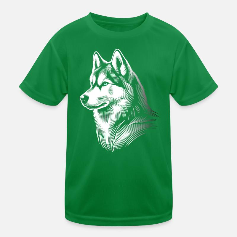 Huskykopf, schwarz-weiß, Hundeschlitten Kinder Funktions-T-Shirt