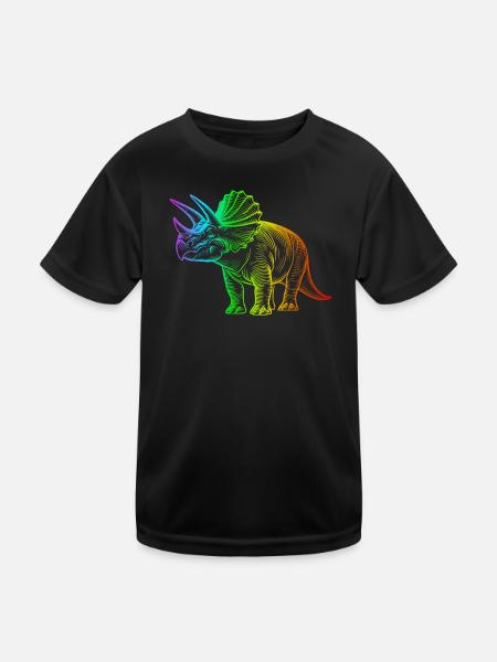 Regenbogen-Triceratops-Dinosaurier - Kinder Funktions-T-Shirt - Schwarz