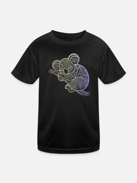 Koala in Aborigine-Mustern, Stammesmuster - Kinder Funktions-T-Shirt - Schwarz