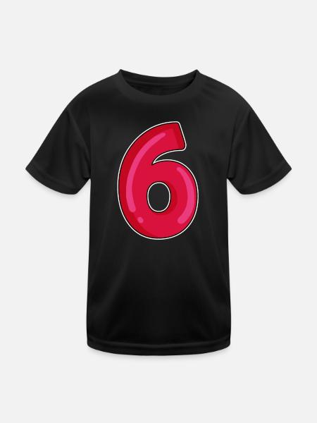 Sechs Zahl 6 Nummer rot - Kinder Funktions-T-Shirt - Schwarz - Vorne
