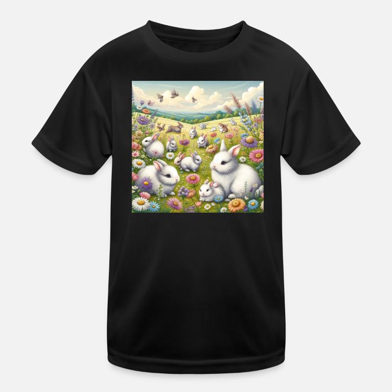 Lapins dans un champ de fleurs T-shirt sport Enfant