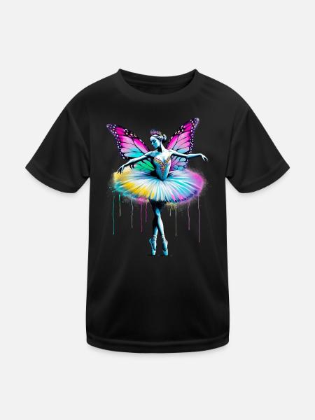 Ballerina with butterfly wings butterflies tutu - Kids Functional T-Shirt - black - Front