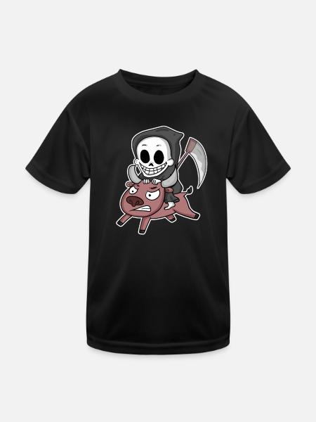Sensenmann Rind Motiv - Kinder Funktions-T-Shirt - Schwarz - Vorne