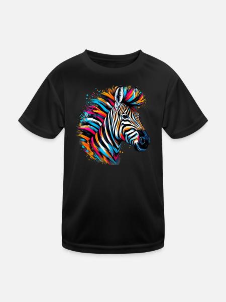 Zebra - Kinder Funktions-T-Shirt - Schwarz - Vorne
