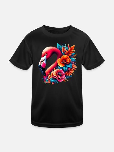 Flamingo - Kinder Funktions-T-Shirt - Schwarz - Vorne