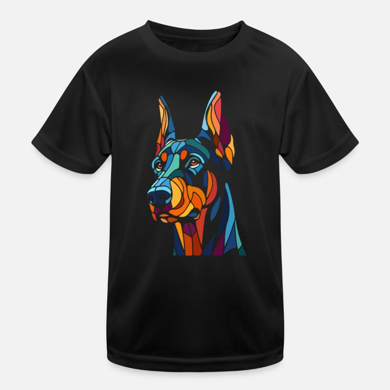 Dobermann Hundekopf - Kinder Funktions-T-Shirt - Schwarz