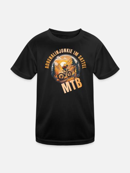 Adrenalinjunkie im Sattel - Kinder Funktions-T-Shirt - Schwarz - Vorne
