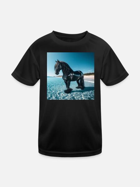 Pferd im Wasser - Kinder Funktions-T-Shirt - Schwarz - Vorne