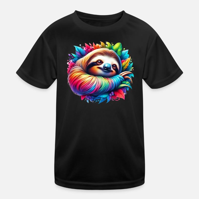 Faultier - Kinder Funktions-T-Shirt - Schwarz