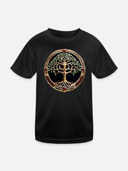 Elegant and noble tree of life with Celtic knot. - Kids Functional T-Shirt - black - Front
