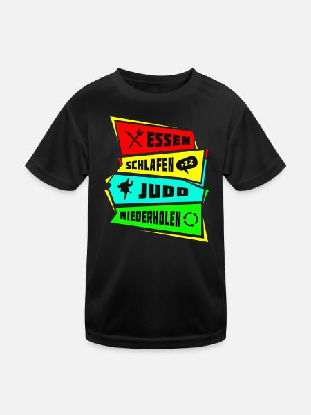 Essen Schlafen Judo wiederholen - Kinder Funktions-T-Shirt - Schwarz - Vorne