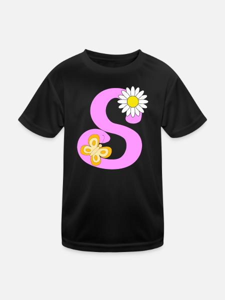 S Buchstabe - Kinder Funktions-T-Shirt - Schwarz