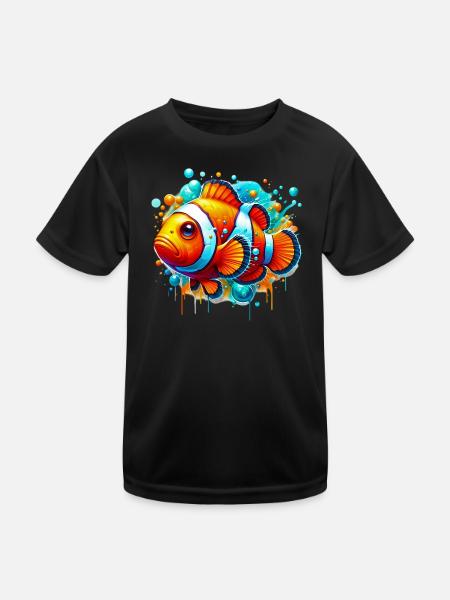 Clownfisch - Kinder Funktions-T-Shirt - Schwarz - Vorne