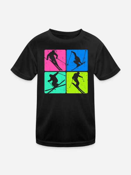 Biathlon Schispringen Wintersport Skiurlaub Schnee - Kinder Funktions-T-Shirt - Schwarz - Vorne