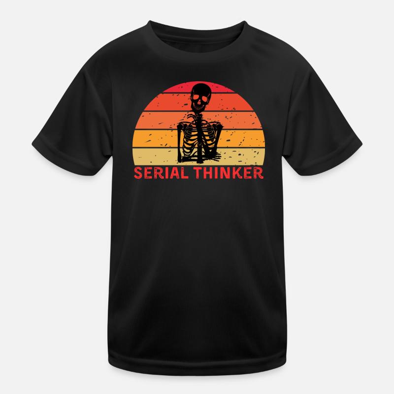 Serial Thinker Skeleton Thinking Retro Sunset - Kids Functional T-Shirt - black