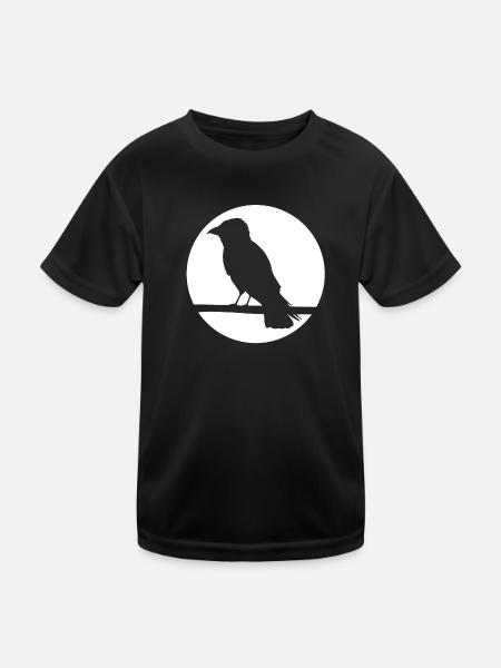Crow on a branch - Kids Functional T-Shirt - black - Front